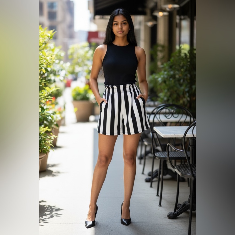 Shein Black and White Striped Women's Shorts